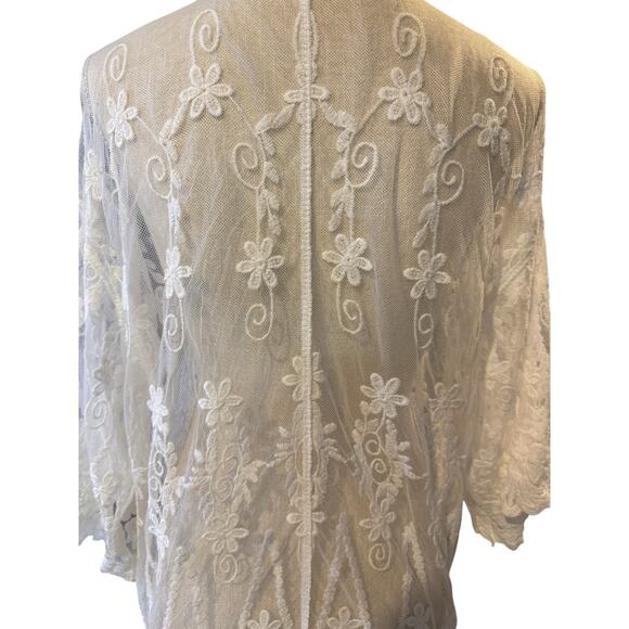 Amber Shu Lace Cardigan Ivory Coquette Fairy Open Front Floral Boho Sheer XL - Picture 11 of 14